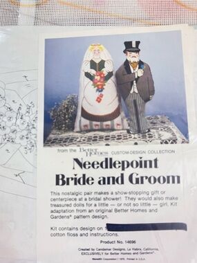 Vintage Candamar Designs 70s Needlepoint Kit Bride And Groom 17” Tall